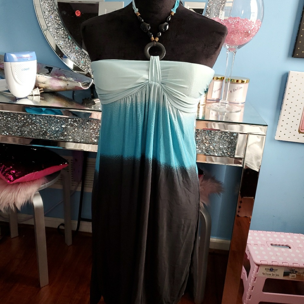 Black and blue sundress with tie around the neck